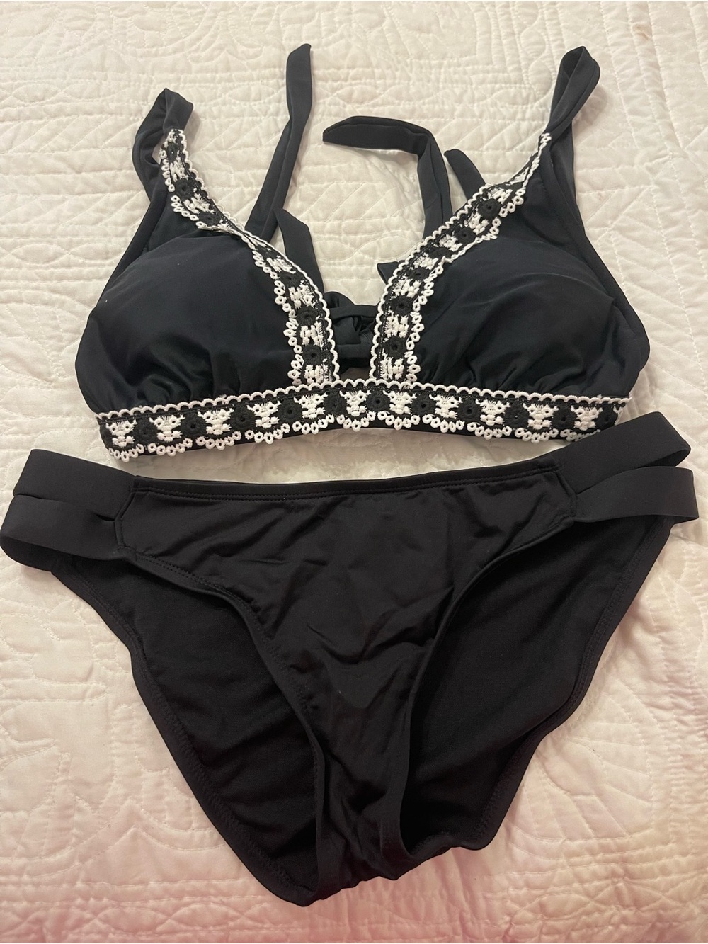 Kona Sol Black Bikini with White Crochet Trim